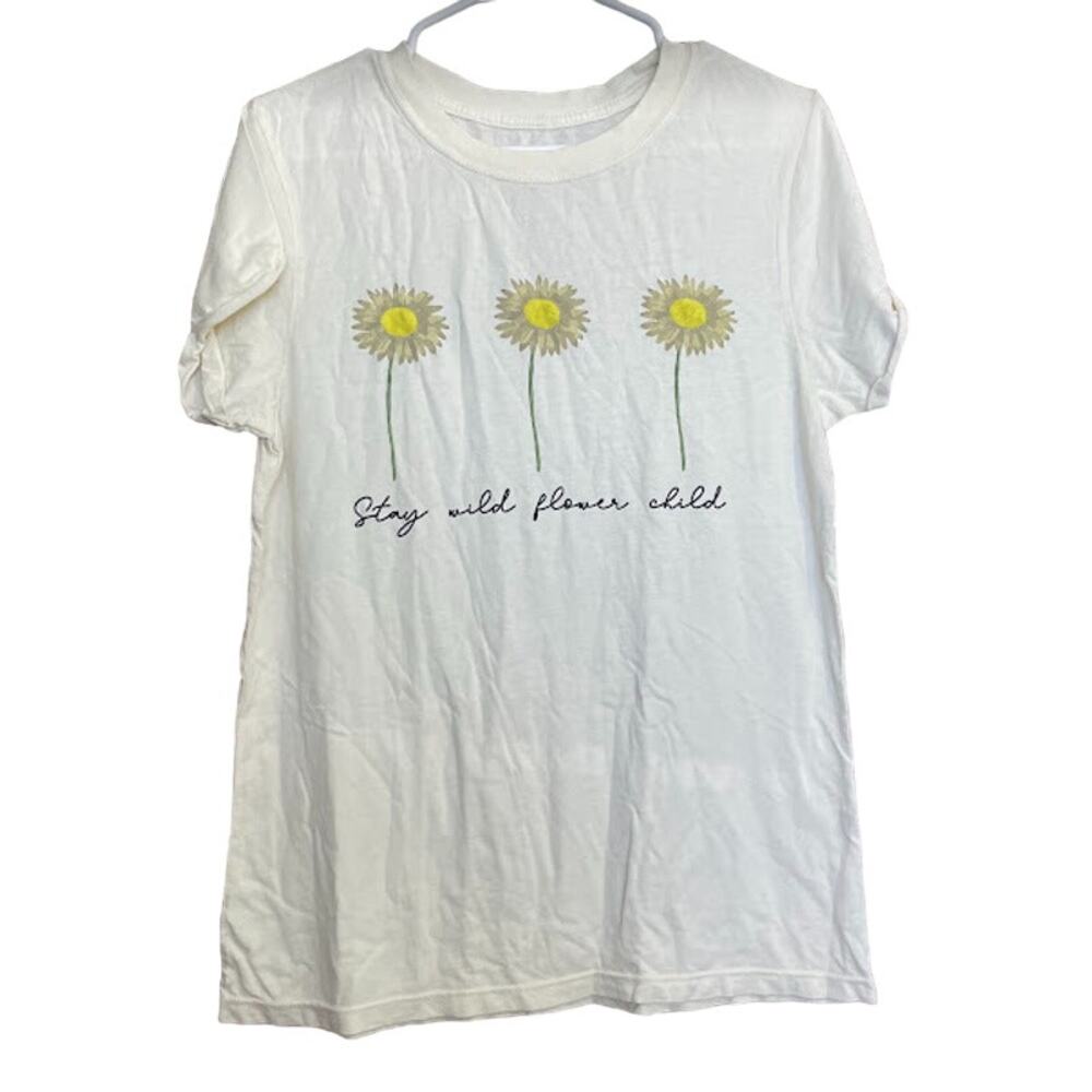 Project Karma Stay Wild Flower‎ Child White Short Sleeves Graphic T-Shirt M NWOT